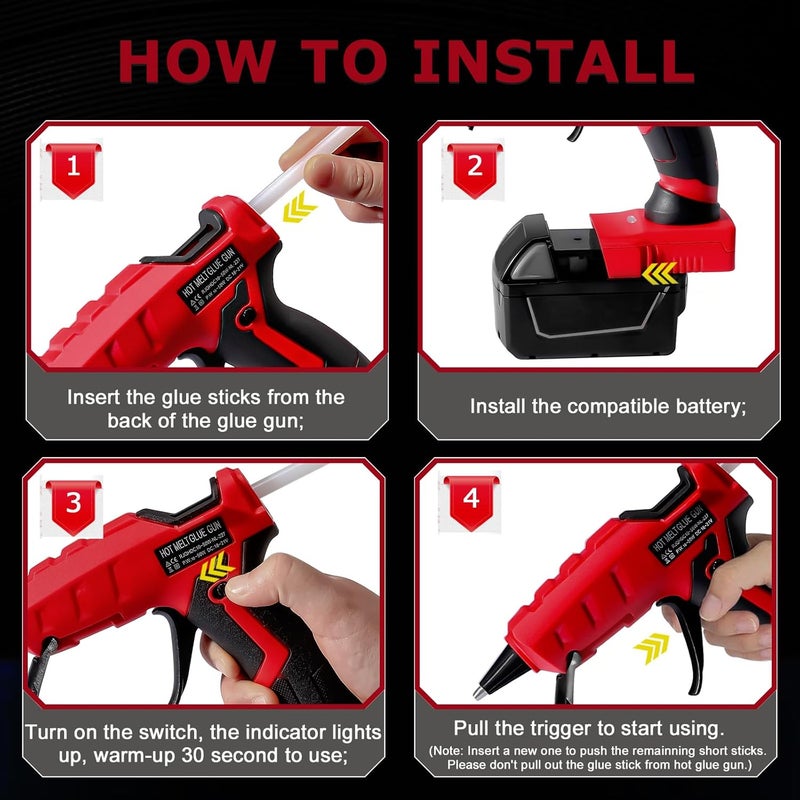 RexLeLXB Cordless Hot Glue Gun for Milwaukee, Suitable for Milwaukee 18V Li-ion Battery, 30s Quick Preheat Hot Melt Glue Gun with 30 Pcs Glue Sticks(7 * 150mm) for Arts & Crafts & DIY & Repairs(Tool Only) - Image 3